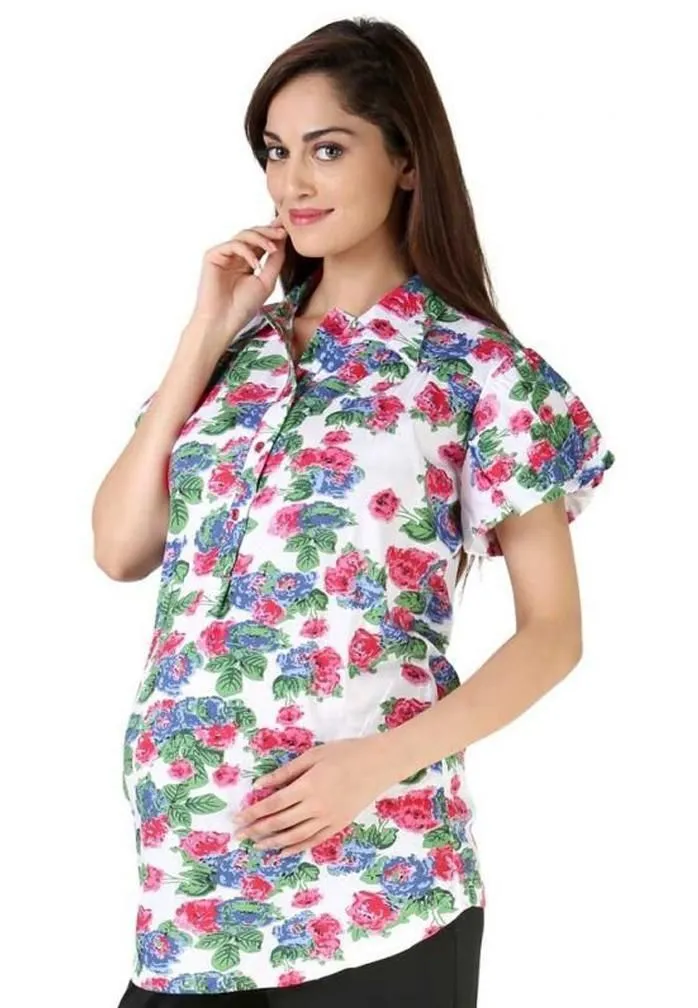 Morph Maternity Gorgeous White Floral Top For Women