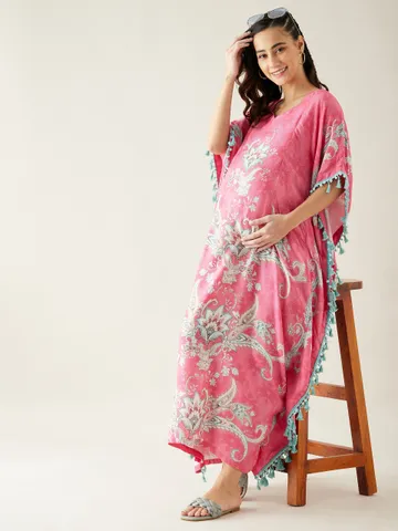The Kaftan Company Pink Digital Printed Day Wear Maternity Kaftan