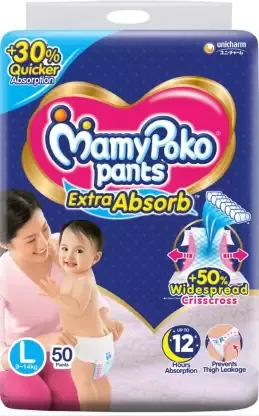 MamyPoko Pants Extra Absorb Baby Diaper, Large (Pack of 50)