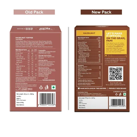 Yogabar Hazlenut Protein Bar-Pack Of 6, 70gm