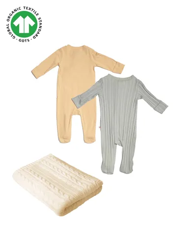 Greendigo Organic Cotton Baby Onesie Bodysuit Rompers and blanket for babies (Pack of 3)