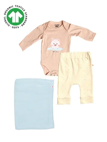 Greendigo Organic Cotton Baby Onesie Bodysuit Rompers,with leggings and blanket (Pack of 3)