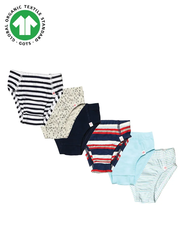 Greendigo Organic Cotton Solid, Printed & Stripes underwear brief for boys (Pack of 6)