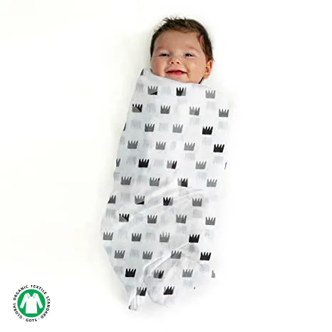 TinyLane 100% Organic Bamboo Cotton Muslin Baby Swaddle Wrappers Crown & Fish Print Pack of 2- Multicolor