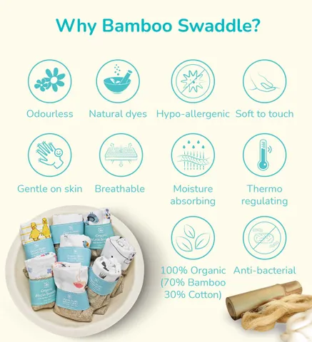 TinyLane 100% Organic Bamboo Cotton Muslin Baby Swaddle Wrappers Crown & Fish Print Pack of 2- Multicolor