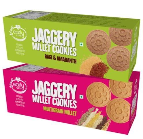 Early Foods Assorted Pack of 2 - Multigrain Millet & Ragi Amaranth Jaggery Cookies X 2, 150g each