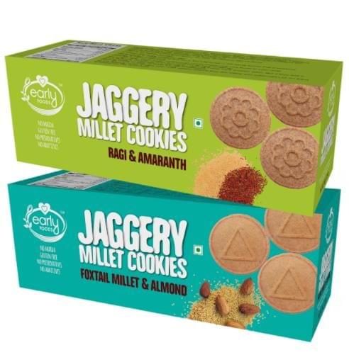 Early Foods Assorted Pack of 2 - Foxtail Almond & Ragi Amaranth Jaggery Cookies X 2, 150g each