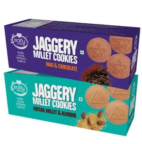 Early Foods Assorted Pack of 2 - Foxtail Almond & Ragi Choco Jaggery Cookies X 2, 150g each