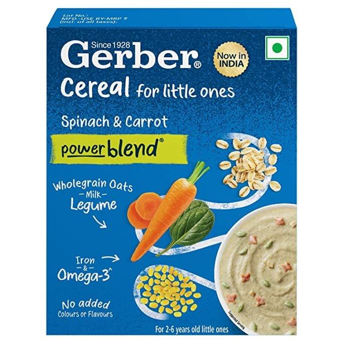 Gerber Cereals with Power blend - Spinach & Carrot Cereals For Kid (2-6 Years Old) - 300g