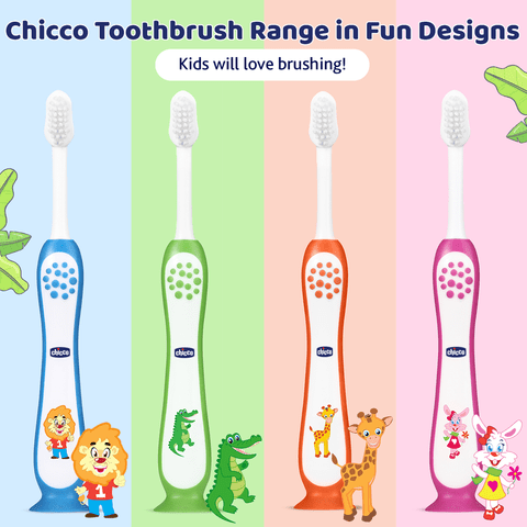 CHICCO TOOTHBRUSH SET PINK+GREEN 3Y-8Y IN