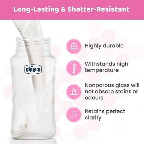Chicco Well-Being Glass Feeding Bottle (240ml, Medium Flow)