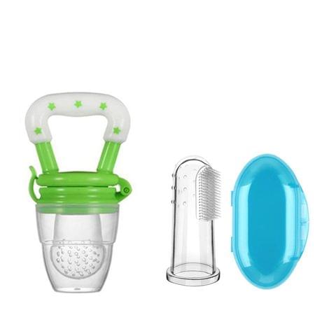 Safe-O-Kid- BPA FREE-Baby Fruit Feeder with Silicone Finger Brush with Cover
