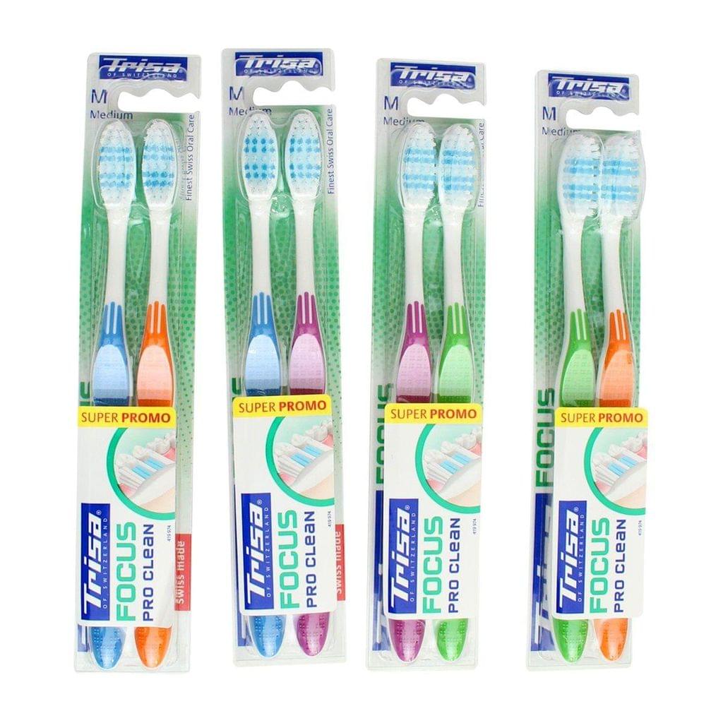 Trisa Focus Pro clean soft toothbrush (Pack of 2) (Assorted Color)