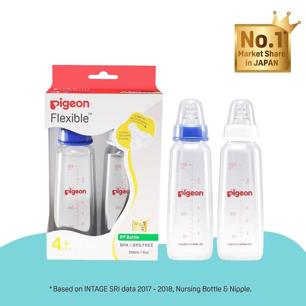 Pigeon Peristaltic Baby Feeding Bottle with M Nipple ,BLUE and White, 200 ml,Pack of 2 - 88043