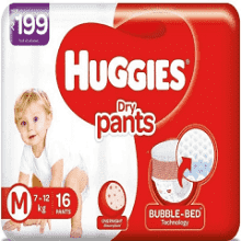 Huggies Dry Pants, Medium (M) Size Baby Diaper Pants, 16 count