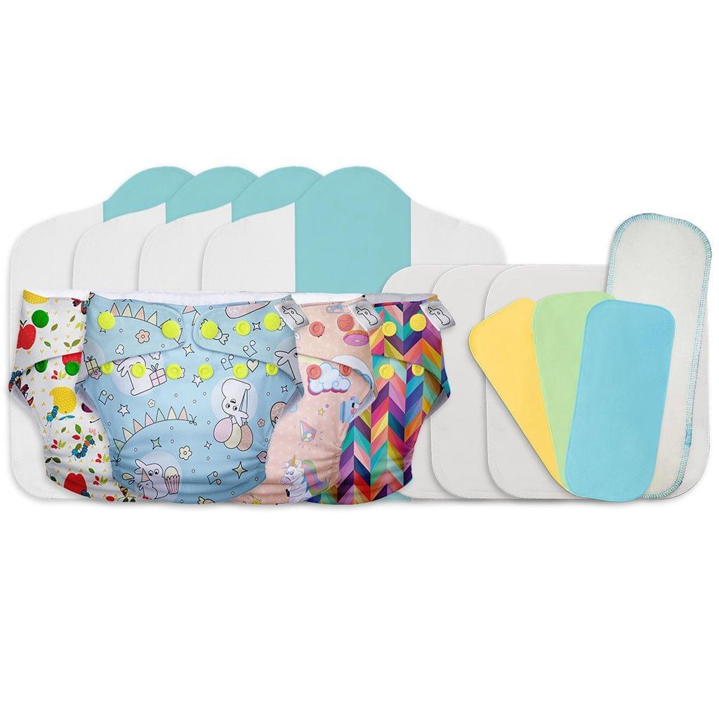SuperBottoms Stash Builder Pack with 4 Freesize UNO- New version| Cloth diapers for babies from 0-3yrs