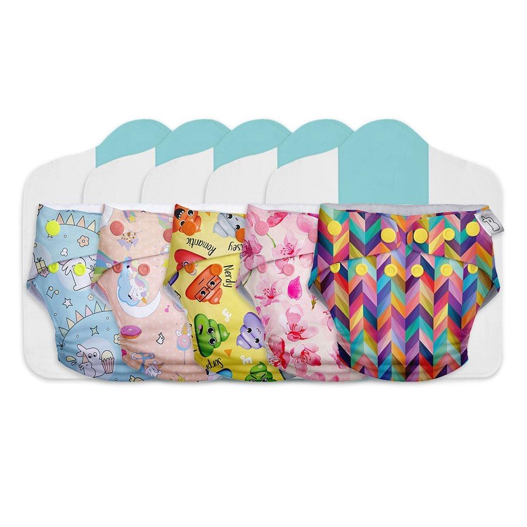 SuperBottoms Cloth Diapers for babies - Cloth Diaper Combo Pack of 5 Freesize UNO- New Version| Reusable