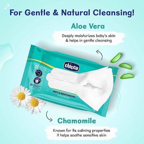 Chicco Soft Cleansing Wet Baby Wipes, Ideal for Nappy, Face and Hand, Dermatologically Tested, Paraben Free, Sticker (72 Sheets per Pack)