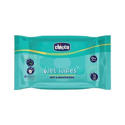 Chicco Soft Cleansing Wet Baby Wipes, Ideal for Nappy, Face and Hand, Dermatologically Tested, Paraben Free, Sticker (72 Sheets per Pack)