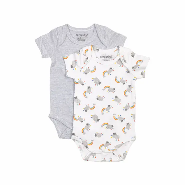 Greendigo Baby Boy Organic Cotton Bodysuits - Grey Toons - Pack of 2