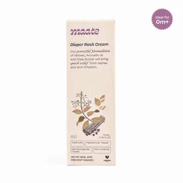 Maate Baby Diaper Rash Cream | Provides Healing, Prevent Rashes & Irritation | Enriched with Vetiver, Cinnamon and Rosemary Oils | Dermatologically Tested & Vegan | (70 ml)
