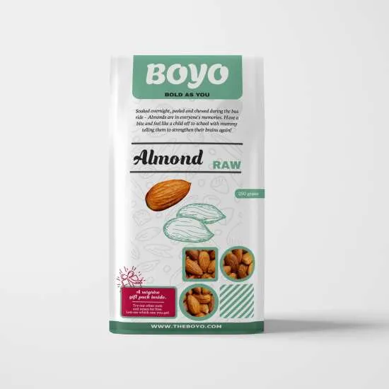BOYO 100% Natural California Almonds 250g Badam, High Protein Snack, Vegan and Gluten Free Dry Fruit for Morning Consumption, Crunchy