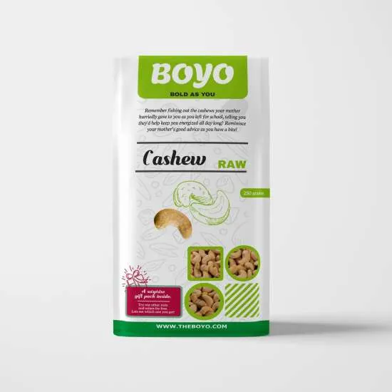 BOYO Whole Raw Cashew Nuts Best for Snacking, Baking, Cooking and All Other Recipes Needs, 250g