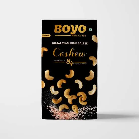 BOYO Roasted Cashew Nuts 200g Himalayan Pink Salted and Crunchy Kaju, Healthy Snacks, Low Sodium, No Oil, Roasted by Dry Roasting Technique, Gluten Free Snacks