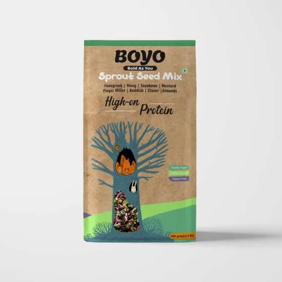 BOYO High Protein Sprout Seed Mix 400g - High Protein Snack, Healthy Snacks, Post Workout Snacks, Weight Management Snacks, Low Calorie Snacks, 100% Vegan and Gluten Free