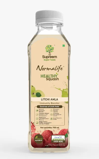 Supreem Super Foods Normalife™ Litchi Amla Healthy Squash 700ml | Immunity Booster | Healthy Drink