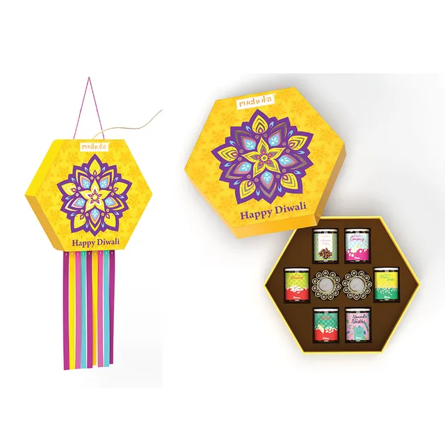 DIBHA-RUCHOKS Diwali Premium Kandil Chocolates Gift Pack 420g (K1) With Holder & Wire + 2 Pearl Candles K1