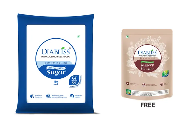 Diabliss Diabetic Friendly Sugar 5kg Bag - Get Free Diabliss Jaggery Powder 500g Pouch