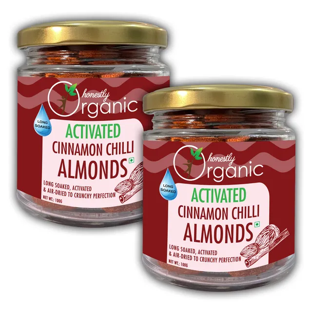 Activated Cinnamon Chilli Almonds (100% Natural & Fresh, Long Soaked & Air Dried to Crunchy Perfection) - 100g (Pack of 2)