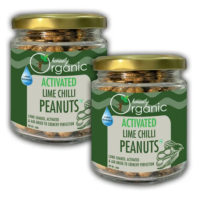 Activated Lime & Chilli Peanuts (100% Natural & Fresh, Long Soaked & Air Dried to Crunchy Perfection) - 100g (Pack of 2)