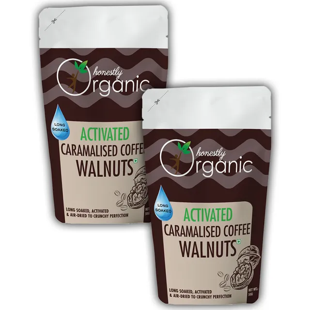 Activated Caramelised Coffee Walnuts (100% Natural & Fresh, Long Soaked & Air Dried to Crunchy Perfection) - 50g (Pack of 2)