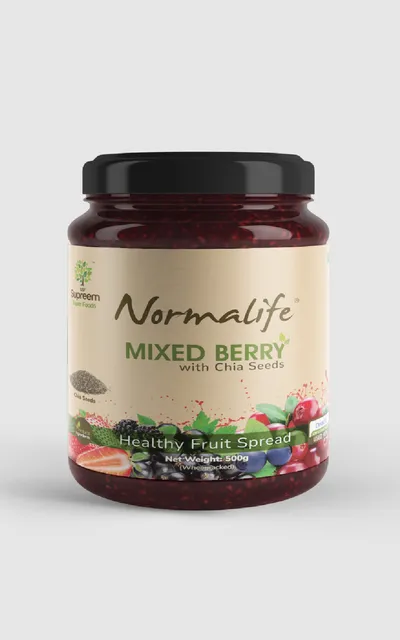Supreem Super Foods  Normalife™ Mixed Berry Healthy Fruit Spread with chia seeds (500 gms) | 100% Vegan | Low Calories | Made with Diabetic Friendly Sugar | No Artificial Colours & Flavours