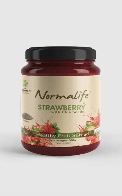 Supreem Super Foods  Normalife™ Strawberry Healthy Fruit Spread with Chia Seeds (500 gms) | Low Calories | Made with Diabetic Friendly Sugar | No Artificial Colours & Flavours
