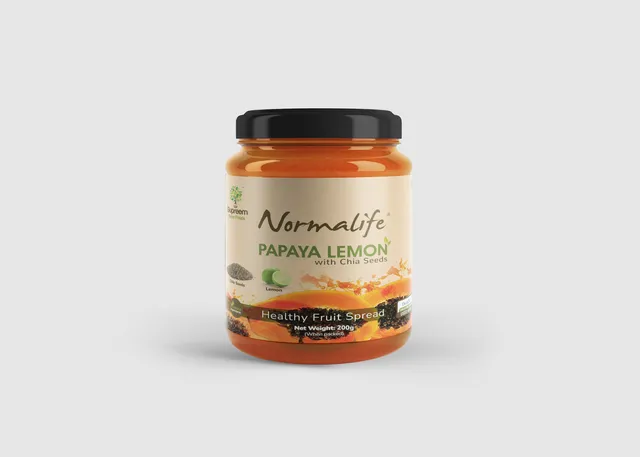 Supreem Super Foods  Normalife™ Papaya Lemon Healthy Fruit Spread with Chia Seeds (200 gms) | 100% Vegan | Low Calories | Made with Diabetic Friendly Sugar | No Artificial Colours & Flavours