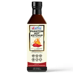 D-Alive Phantom Hot (Tomato) Ketchup: Sauce made with World's Hottest Ghost Pepper / Bhut Jolokia Chilli (Sugar-free, Made with Organic Ingredients, Gluten-free, No MSG, Vegan, Keto & Diabetes Friendly) - 280ml