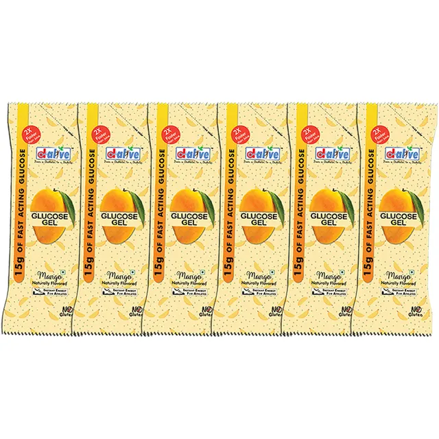 D-Alive 15g of Fast Acting Glucose Gel for treating Hypoglycaemia - Instant Energy (Mango - Total 6 Pocket Size Sachet: 30g Each)