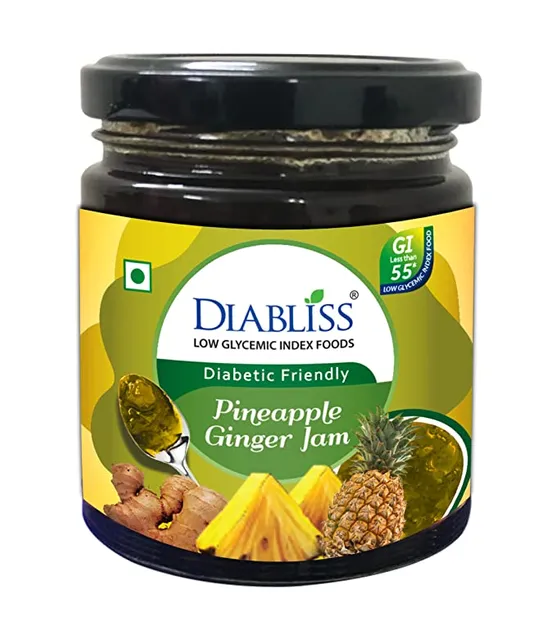 DiaBliss Diabetic Friendly Pineapple Ginger Jam Low Glycemic Index(GI) Sugar Free Alternative - (225g)