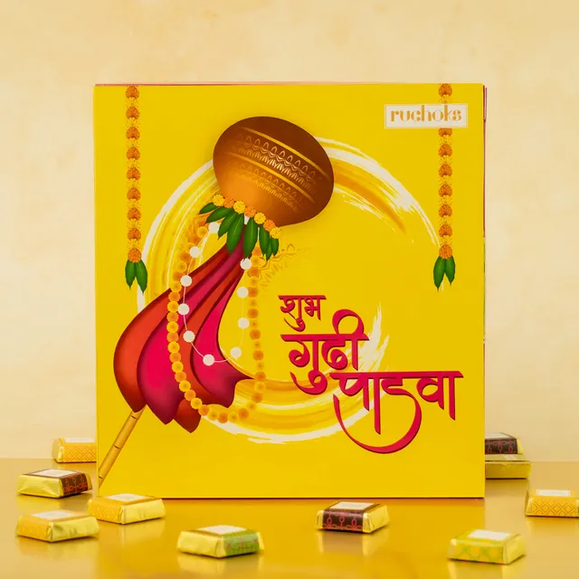 DIBHA RUCHOKS - Gudipadwa Delight Assorted Chocolate Box with Gudi Showpiece for Gudipadwa 150g