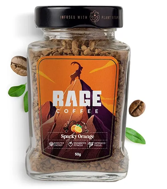 Rage Coffee Sparky Orange Flavoured Coffee infused With Plant based Rich Vitamins | Rich Aroma & Bold taste | Boost Energy & improve Fitness