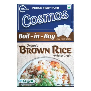 Cosmos Boil-in-Bag Organic Brown Rice (Pack of 3) Ready-to-Cook Sona Masoori Premium