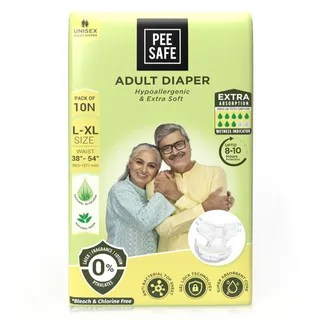Pee Safe Adult Diaper | Extra Large | Waist Size 96-137 cm (38"-54") | High Absorbency 10 Pcs