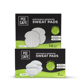Pee Safe Disposable Underarm Sweat Pads Straight & Folded Combo | Prevents Stains | Absorbs Sweat & Unpleasant Odour | Breathable And Deodorizing | For Men & Women | Pack Of 14 Pairs ( 28 Units)�