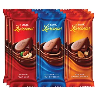 LuvIt Luscious Milk Chocolates Bar | Combo Pack of Milk, Fruit & Nut, Roasted Almond | Deliciously Smooth | Pack of 9 - 426gm