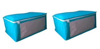Non Woven Fabric Storage Bag/Saree Cover/Clothes Organiser for Wardrobe Set with Transparent Window (Pack of 2)