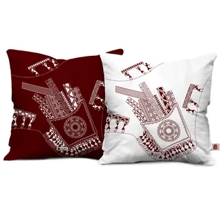 Indigifts Satin Sofa Food Lovers Themed Ethnic Designer Printed Square Warli Art Print Pillow Cushion Cover for Home for Foodie (16 X 16 Inch) - Set of 2