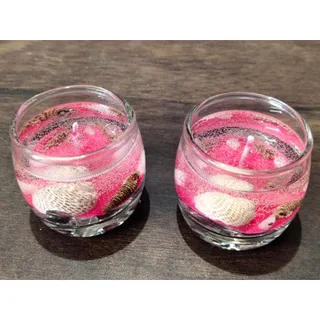Gel wax candles in small wine glass,Size: D 4.5 cm H 6 cm,Colour: Pink,Fragrance: Pink champagne,PACK OF TWO